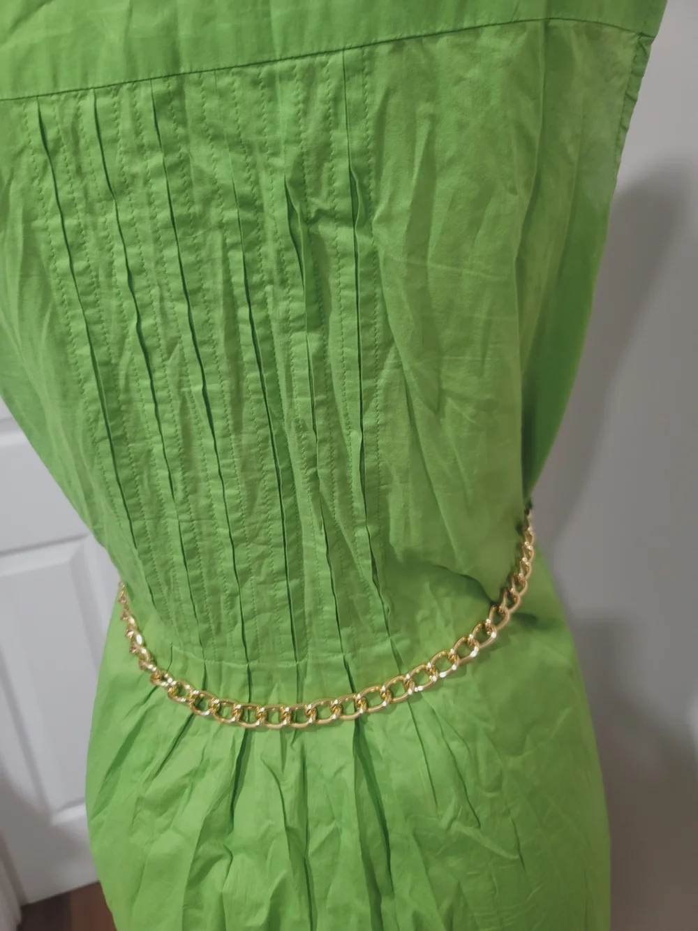 Michael Kors Lime Green Sleeveless Shirt Dress with Gold Chain Belt